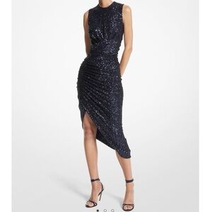 Michael Kors Navy Sparkly Paillette Tulle Tulip Dress - Size 4